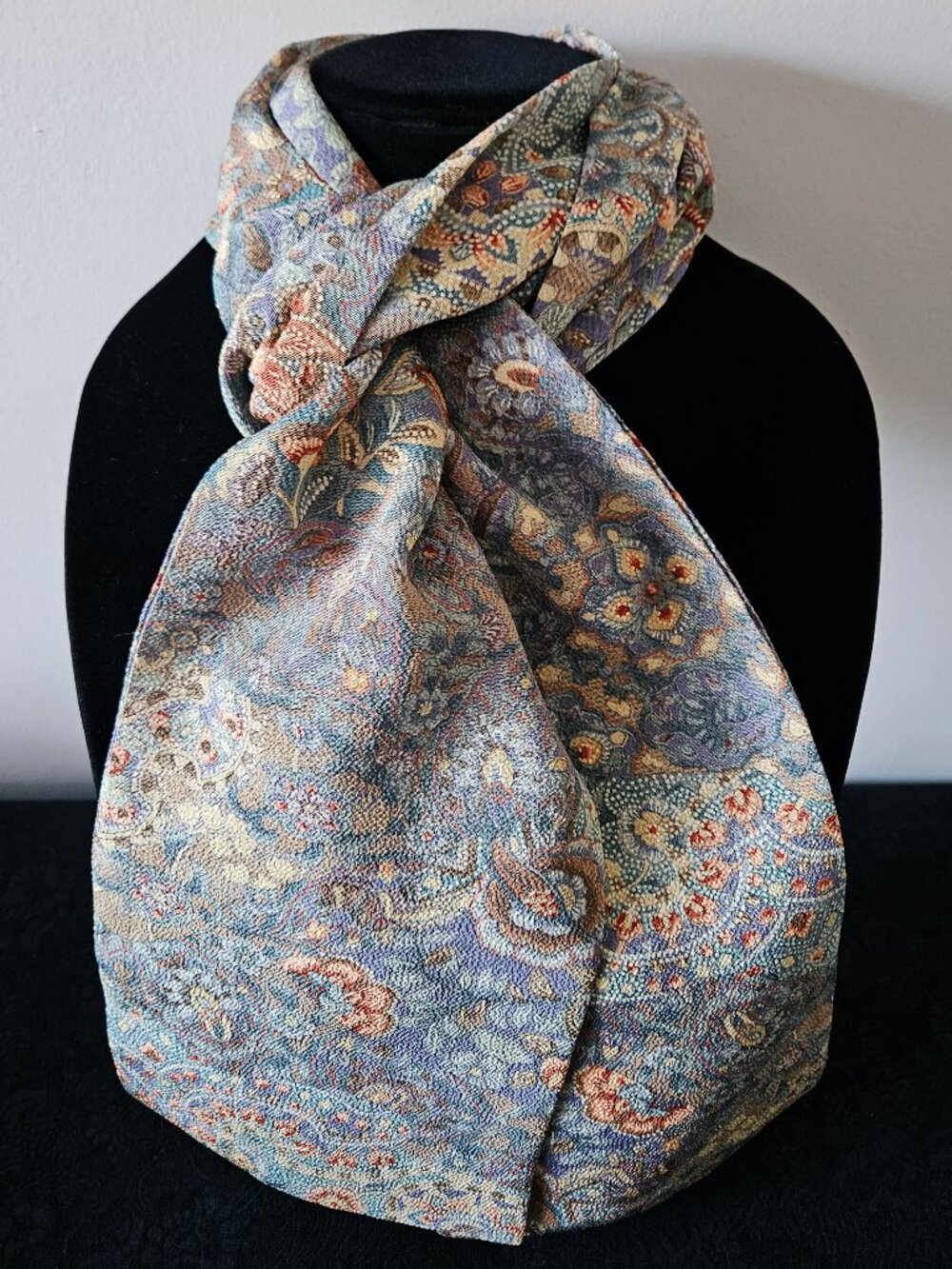Japanese Kimono Scarf S5126 - Chirimen Silk with Exotic Flower Patterns
